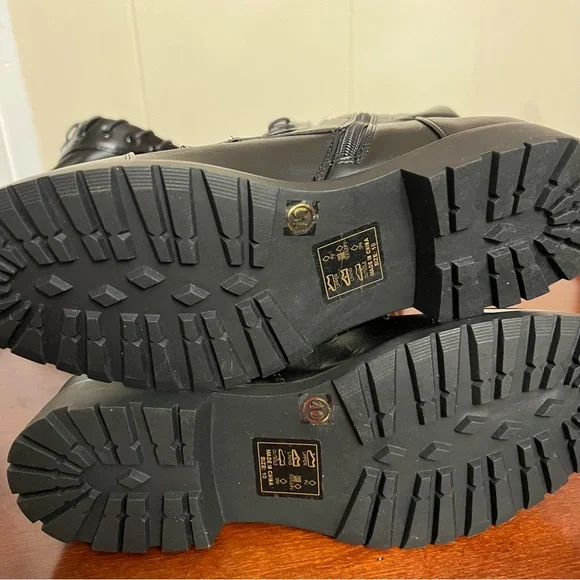 Azalea Wang thigh high Black stretch Faux Patent Lace Up Over Knee combat Boots - Picture 12 of 14